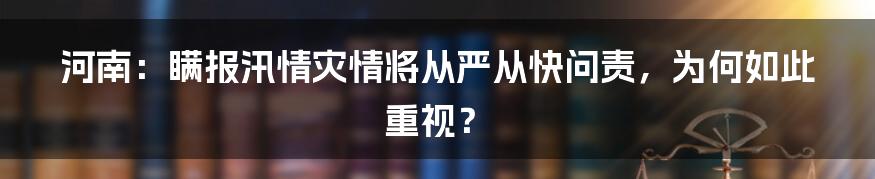河南:瞒报汛情灾情将从严从快问责,为何如此重视?