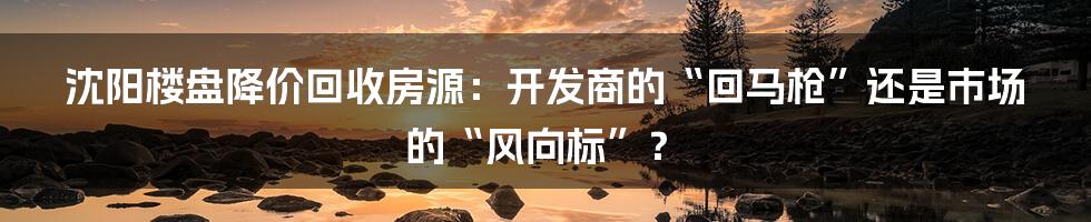 沈阳楼盘降价回收房源:开发商的“回马枪”还是市场的“风向标”?
