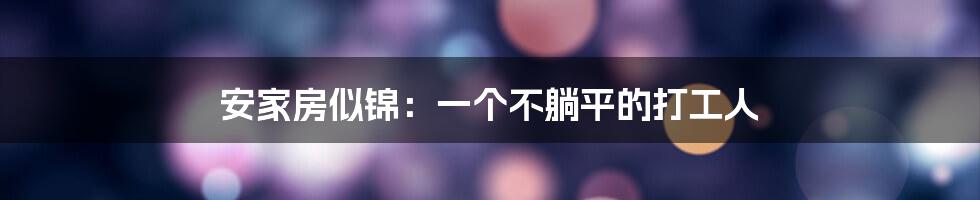 安家房似锦:一个不躺平的打工人