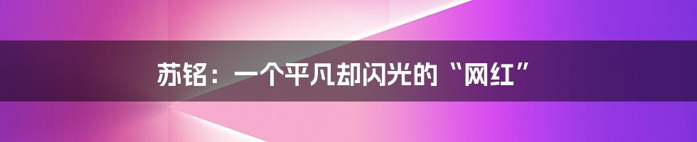 苏铭:一个平凡却闪光的“网红”