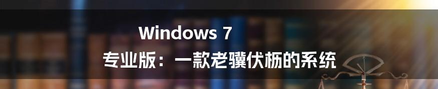 Windows 7 专业版:一款老骥伏枥的系统