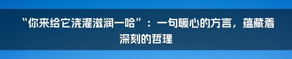 “你来给它浇灌滋润一哈”：一句暖心的方言，蕴藏着深刻的哲理