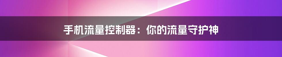 手机流量控制器:你的流量守护神