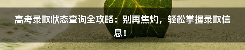 高考录取状态查询全攻略:别再焦灼,轻松掌握录取信息!
