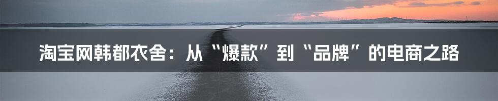 淘宝网韩都衣舍:从“爆款”到“品牌”的电商之路