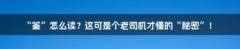 “鉴”怎么读？这可是个老司机才懂的“秘密”！