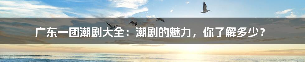 广东一团潮剧大全:潮剧的魅力,你了解多少?