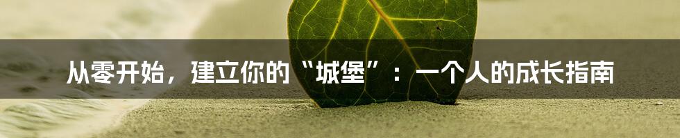 从零开始,建立你的“城堡”:一个人的成长指南