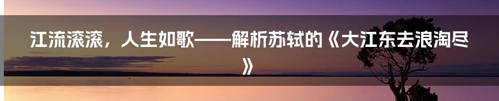 江流滚滚,人生如歌——解析苏轼的《大江东去浪淘尽》