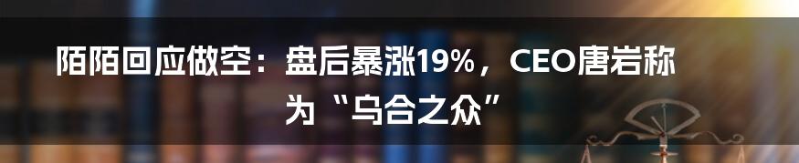 陌陌回应做空:盘后暴涨19%,CEO唐岩称为“乌合之众”
