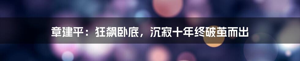 章建平:狂飙卧底,沉寂十年终破茧而出