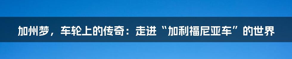 加州梦，车轮上的传奇：走进“加利福尼亚车”的世界