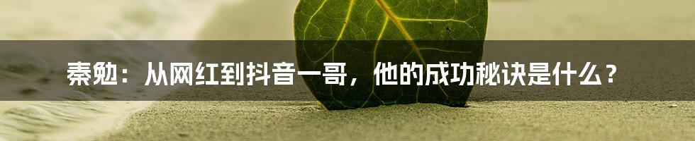 秦勉:从网红到抖音一哥,他的成功秘诀是什么?