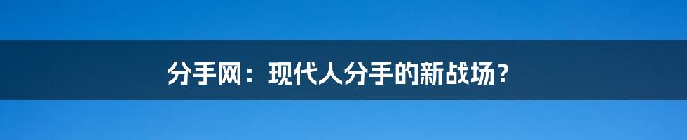 分手网:现代人分手的新战场?