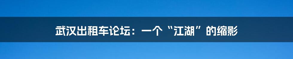 武汉出租车论坛:一个“江湖”的缩影