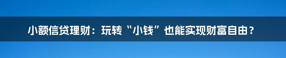 小额信贷理财:玩转“小钱”也能实现财富自由?