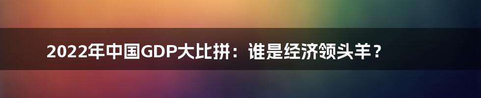 2022年中国GDP大比拼:谁是经济领头羊?