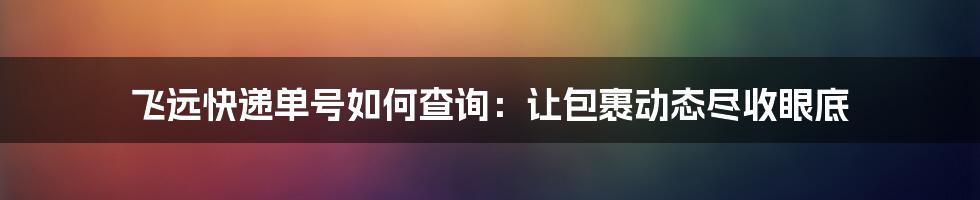 飞远快递单号如何查询:让包裹动态尽收眼底
