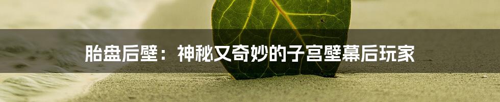 胎盘后壁:神秘又奇妙的子宫壁幕后玩家