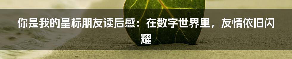 你是我的星标朋友读后感:在数字世界里,友情依旧闪耀