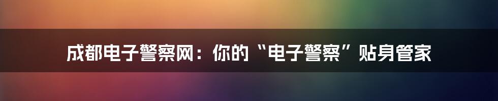 成都电子警察网:你的“电子警察”贴身管家