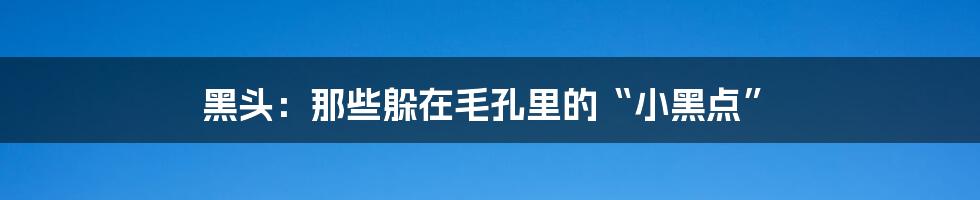 黑头:那些躲在毛孔里的“小黑点”
