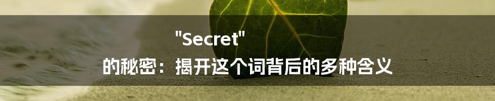 "Secret" 的秘密:揭开这个词背后的多种含义