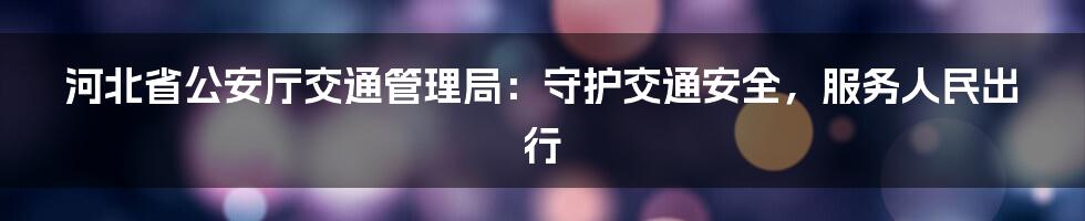 河北省公安厅交通管理局:守护交通安全,服务人民出行