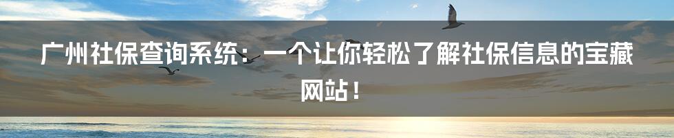 广州社保查询系统：一个让你轻松了解社保信息的宝藏网站！