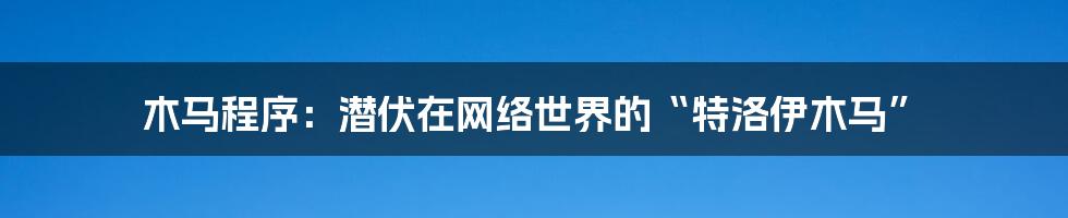 木马程序：潜伏在网络世界的“特洛伊木马”