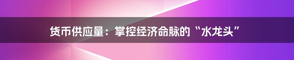 货币供应量:掌控经济命脉的“水龙头”
