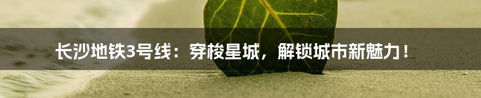 长沙地铁3号线:穿梭星城,解锁城市新魅力!