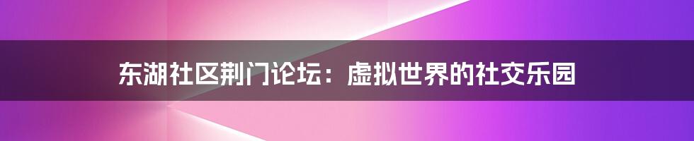 东湖社区荆门论坛:虚拟世界的社交乐园