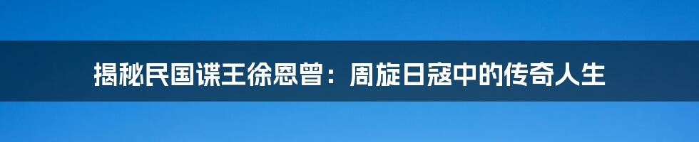 揭秘民国谍王徐恩曾:周旋日寇中的传奇人生