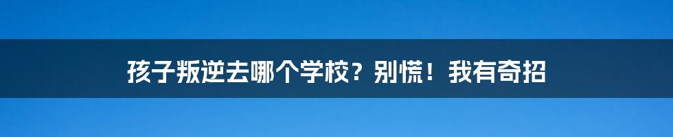 孩子叛逆去哪个学校?别慌!我有奇招