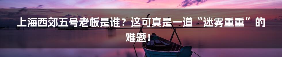 上海西郊五号老板是谁？这可真是一道“迷雾重重”的难题！