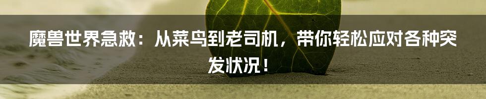 魔兽世界急救:从菜鸟到老司机,带你轻松应对各种突发状况!