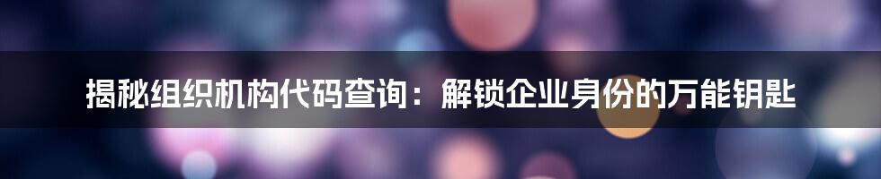 揭秘组织机构代码查询:解锁企业身份的万能钥匙