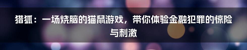 猎狐:一场烧脑的猫鼠游戏,带你体验金融犯罪的惊险与刺激