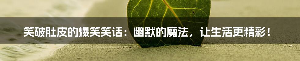 笑破肚皮的爆笑笑话:幽默的魔法,让生活更精彩!