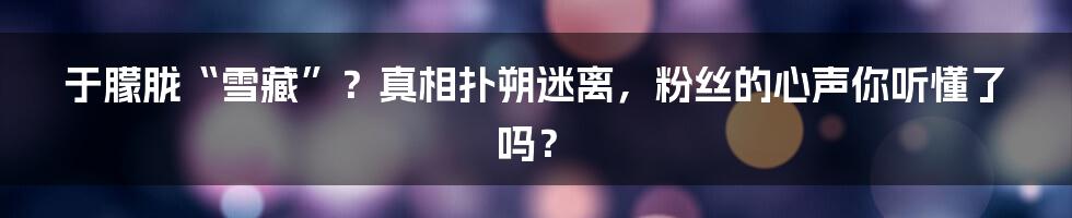 于朦胧“雪藏”？真相扑朔迷离，粉丝的心声你听懂了吗？
