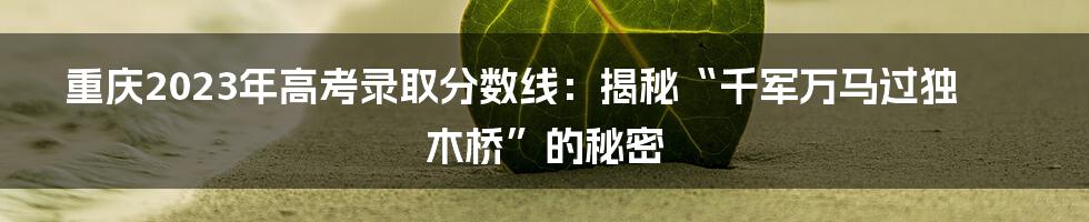 重庆2023年高考录取分数线:揭秘“千军万马过独木桥”的秘密