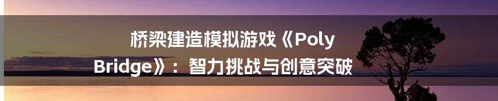 桥梁建造模拟游戏《Poly Bridge》：智力挑战与创意突破