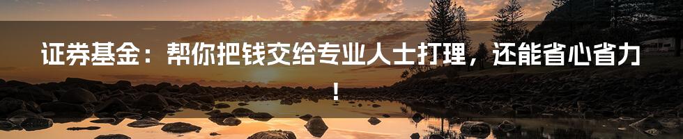 证券基金:帮你把钱交给专业人士打理,还能省心省力!