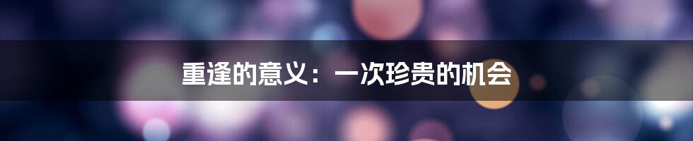 重逢的意义:一次珍贵的机会