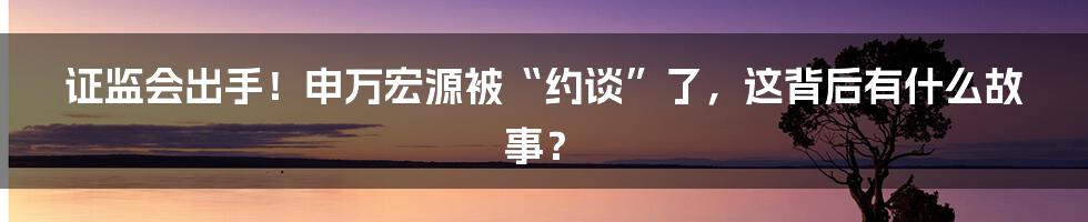 证监会出手!申万宏源被“约谈”了,这背后有什么故事?