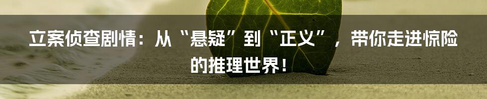 立案侦查剧情:从“悬疑”到“正义”,带你走进惊险的推理世界!