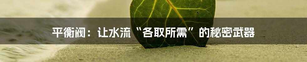 平衡阀:让水流“各取所需”的秘密武器