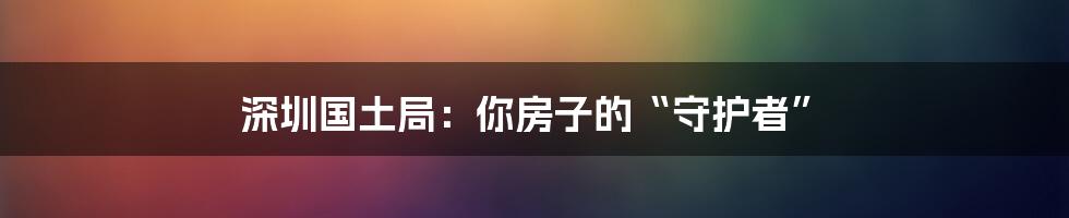 深圳国土局:你房子的“守护者”