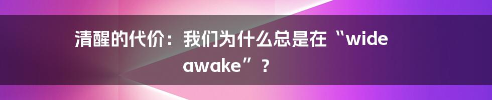 清醒的代价：我们为什么总是在“wide awake”？